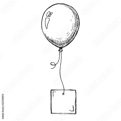 Sketch of a balloon with a card on a rope. Place for text, congr