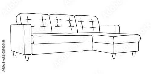 Sofa isolated on white background. Vector illustration in a sketch style.