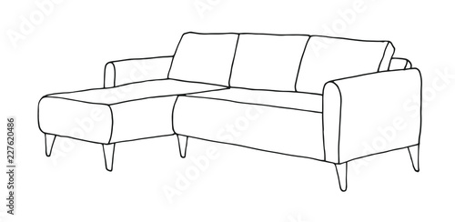 Sofa isolated on white background. Vector illustration in a sketch style.