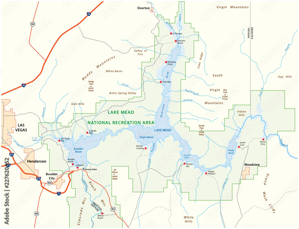 Lake Mead vector map, Nevada, Arizona, United States