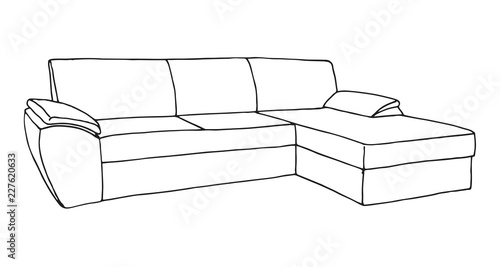 Sofa isolated on white background. Vector illustration in a sketch style.