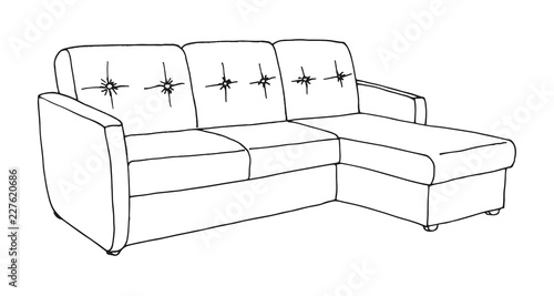 Sofa isolated on white background. Vector illustration in a sketch style.