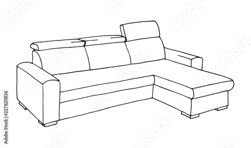 Sofa isolated on white background. Vector illustration in a sketch style.