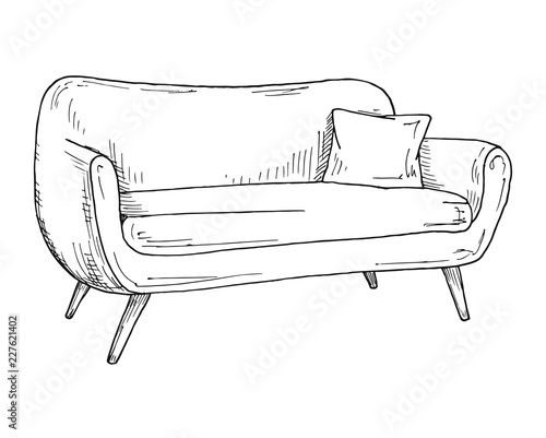 Sofa isolated on white background. Vector illustration in a sketch style