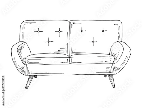 Sofa isolated on white background. Vector illustration in a sketch style