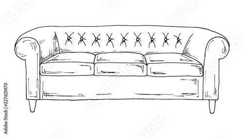 Sofa isolated on white background. Vector illustration in a sketch style