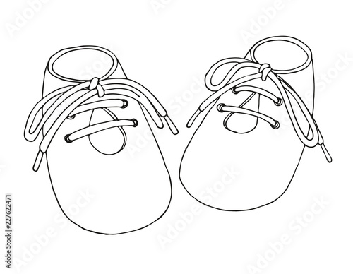 Sketch of shoes for the baby. A pair of shoes isolated on a white background. Vector illustration
