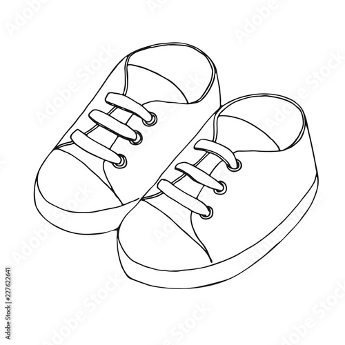 Sketch of sneakers for a baby. A pair of shoes isolated on a white background. Vector illustration