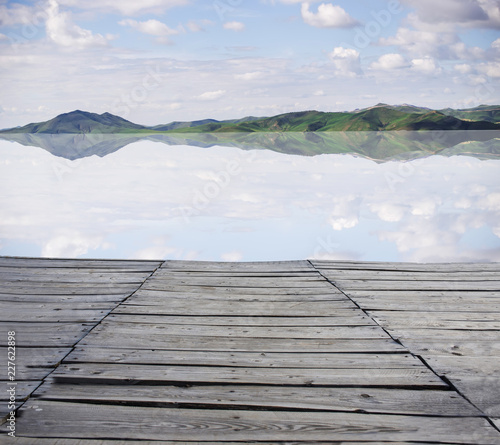 Fototapeta Naklejka Na Ścianę i Meble -  Empty Perspective Wood Over Lake