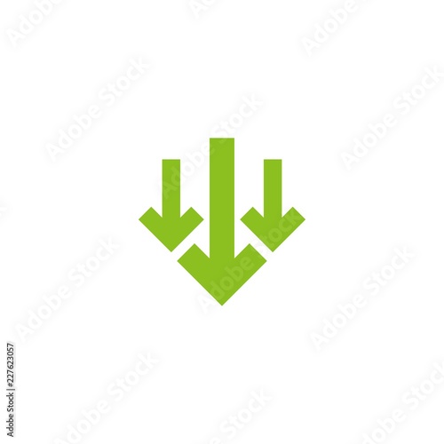 three green squared arrows down icon. download sign. Fall, decrease