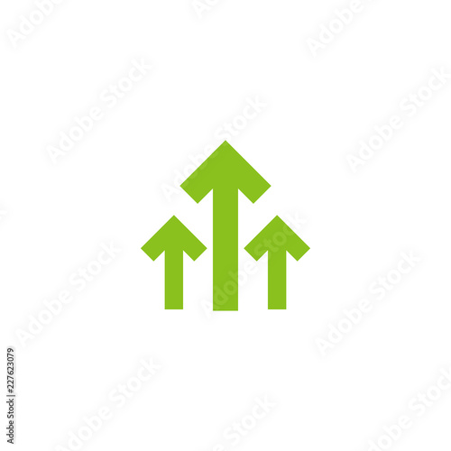 three green arrows up icon. Isolated on white. Upload icon. Upgrade sign.