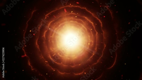 Abstract background with flying into tunnel from shapes of fire. Animation of seamless loop.