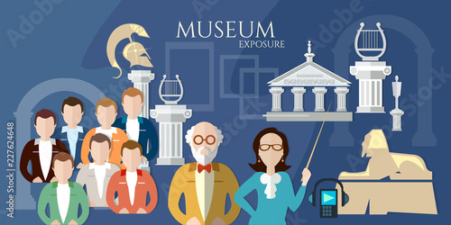 Museum banner, history and culture of civilization, guide museum vector