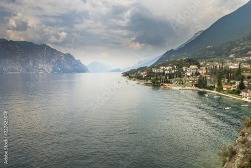 A view of Malcesine and the mountains surrounding the beautiful lake Garda in Italy, Europe