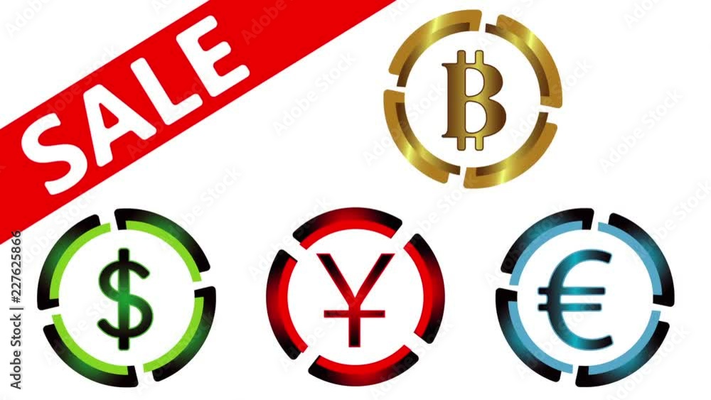 Symbols of currencies, sale on white Symbols of currencies, sale on white