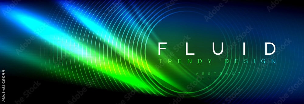 Neon glowing fluid wave lines, magic energy space light concept, abstract background wallpaper design Neon glowing fluid wave lines, magic energy space light concept, abstract background wallpaper design