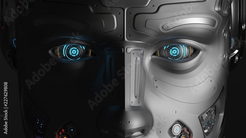 Fotografija 3D Render very detailed Futuristic Robot face