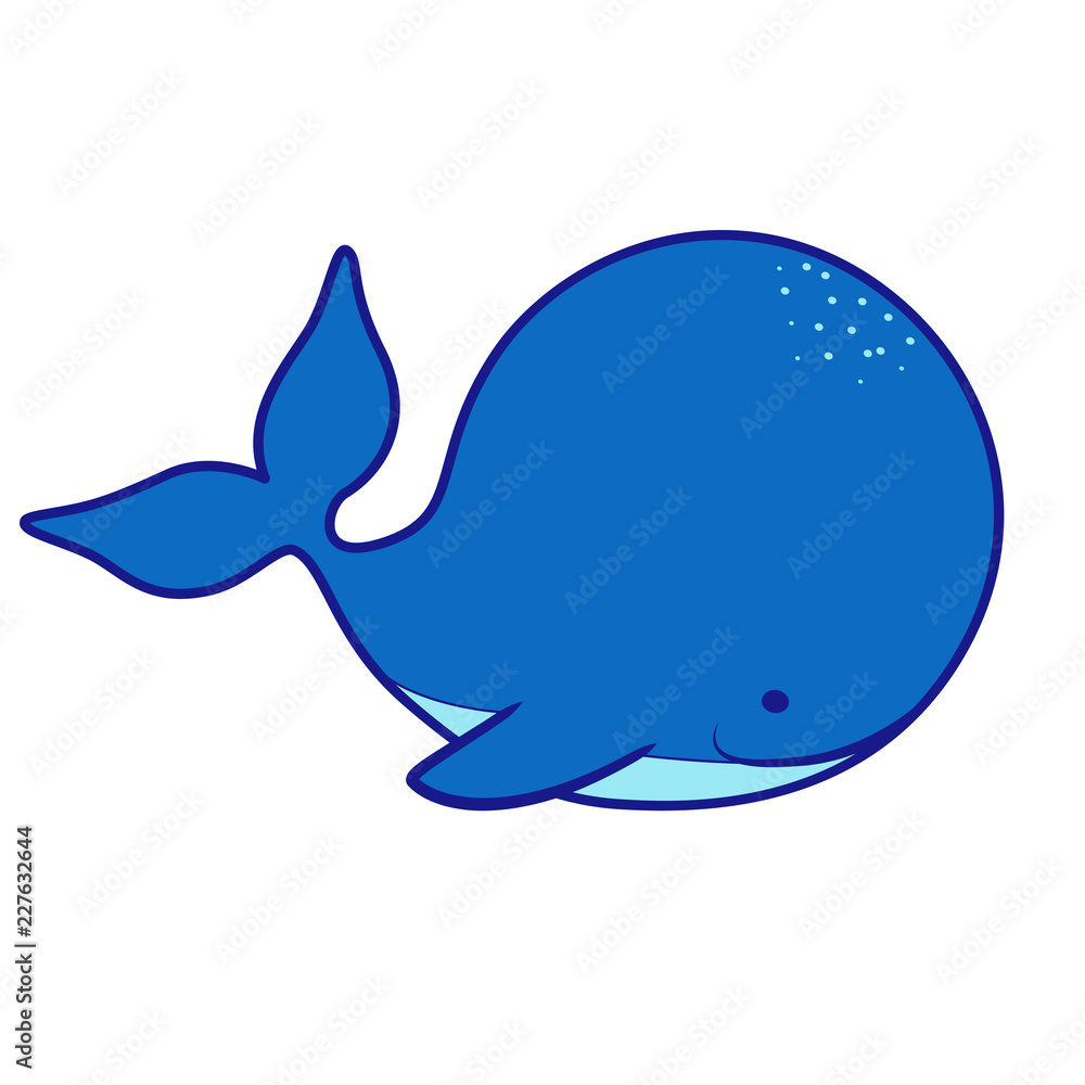 Cute cartoon whale isolated on white background. Vector illustration