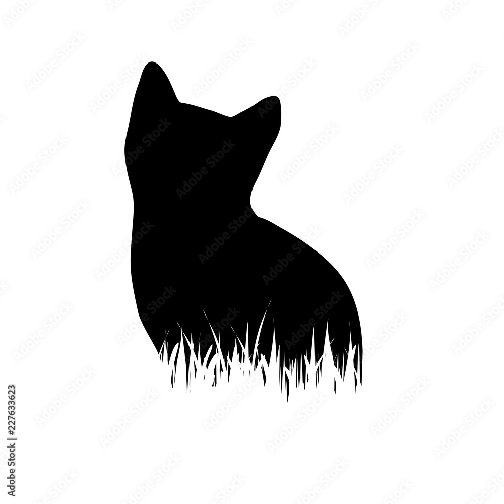 Vector silhouette of cat in the grass on white background. Vector silhouette of cat in the grass on white background.