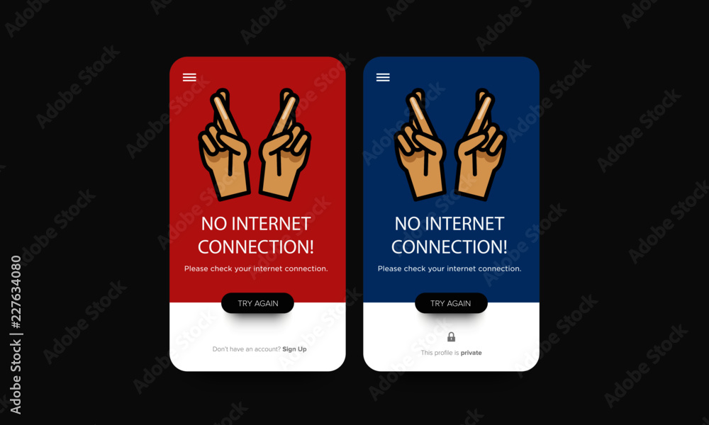 No Internet Connection Page UX Design With Fingers Crossed Vector Illustration for Smart Mobile Phone No Internet Connection Page UX Design With Fingers Crossed Vector Illustration for Smart Mobile Phone
