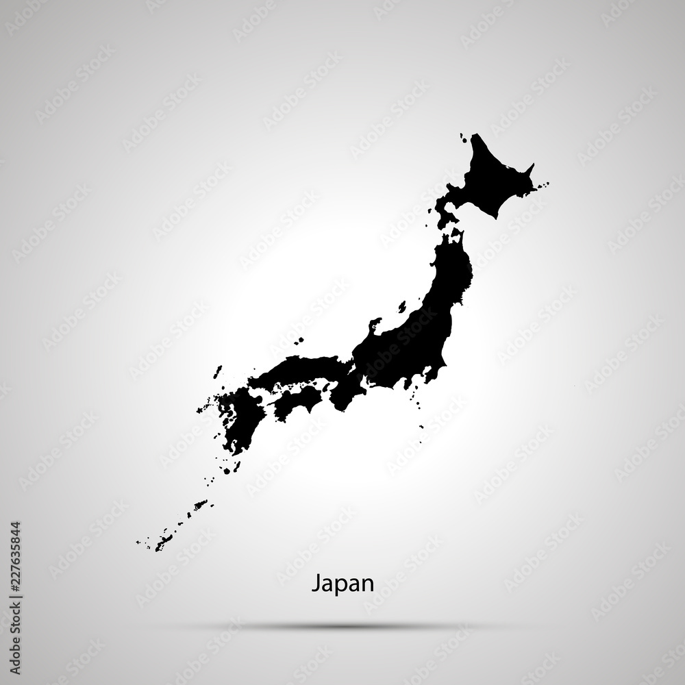 Japan country map, simple black silhouette on gray