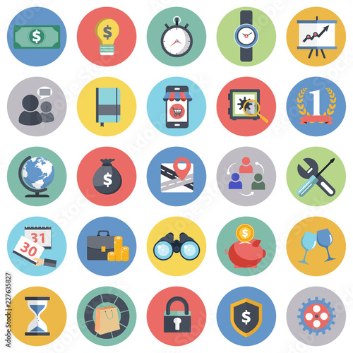 Business and management icon set for websites and mobile applications. Flat vector illustration