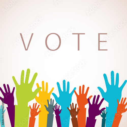 Vote now concept. Colorful up hands icon. Flat vector illustration