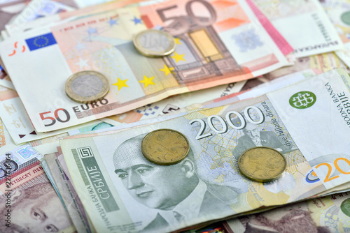 Serbian dinars and EURO banknotes
