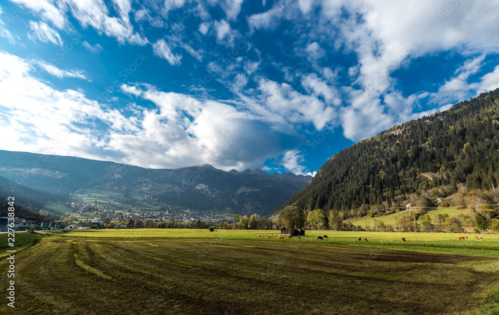 Colorful Rural Mountain Landscape Panorama View To Winklern In Carinthia Austria