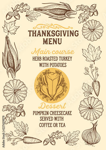 Thanksgiving food menu for holiday dinner celebration.