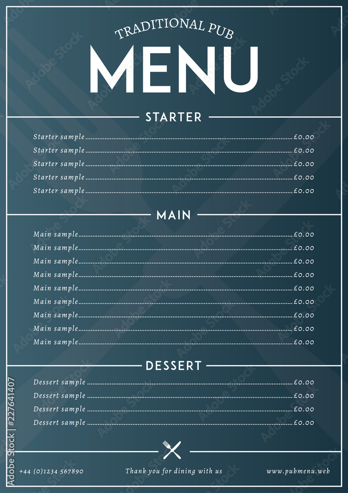 Obraz premium Modern pub style restaurat menu