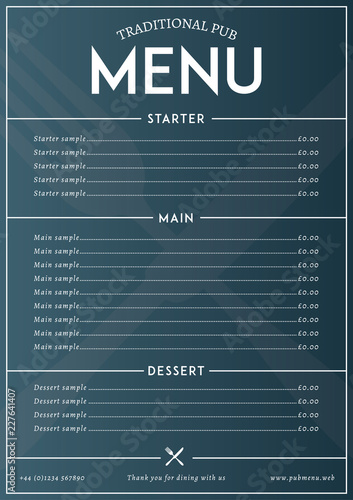 Modern pub style restaurat menu