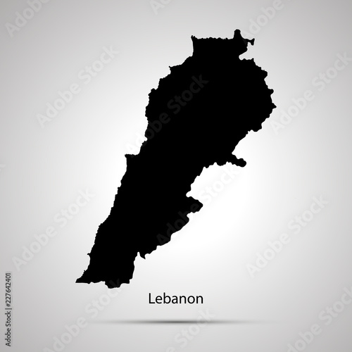 Lebanon country map, simple black silhouette on gray