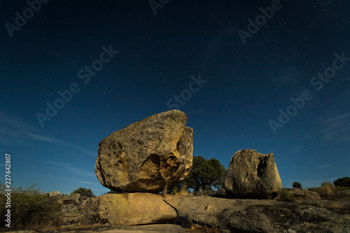 Night landscape with moonlight in the Barruecos Natural Area. Extremadura. Spain. photo