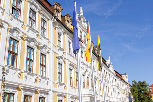 Europe, German and  Saxony-Anhalt flag in front of the state parliament in Magdeburg / Germany photo