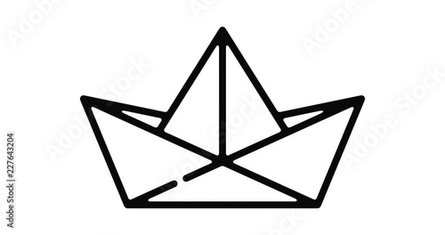 Origami ship line icon motion graphic animation with alpha channel.