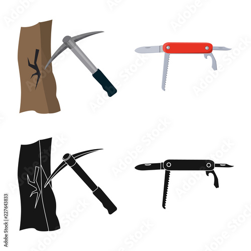 Vector illustration of mountaineering and peak sign. Collection of mountaineering and camp stock symbol for web.