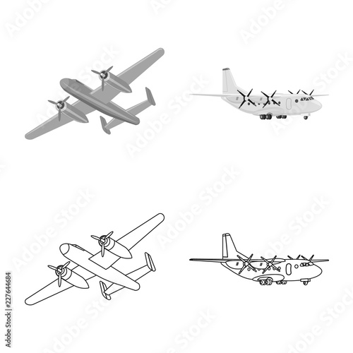 Vector design of plane and transport sign. Collection of plane and sky stock symbol for web.