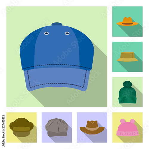 Isolated object of headgear and cap symbol. Collection of headgear and accessory stock symbol for web.