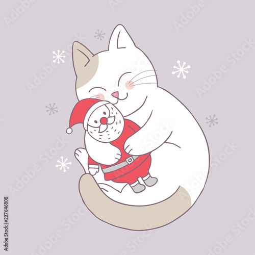 Cartoon cute Christmas cat and Santa Claus doll vector. Stock ...