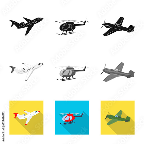 Isolated object of plane and transport symbol. Set of plane and sky stock vector illustration.