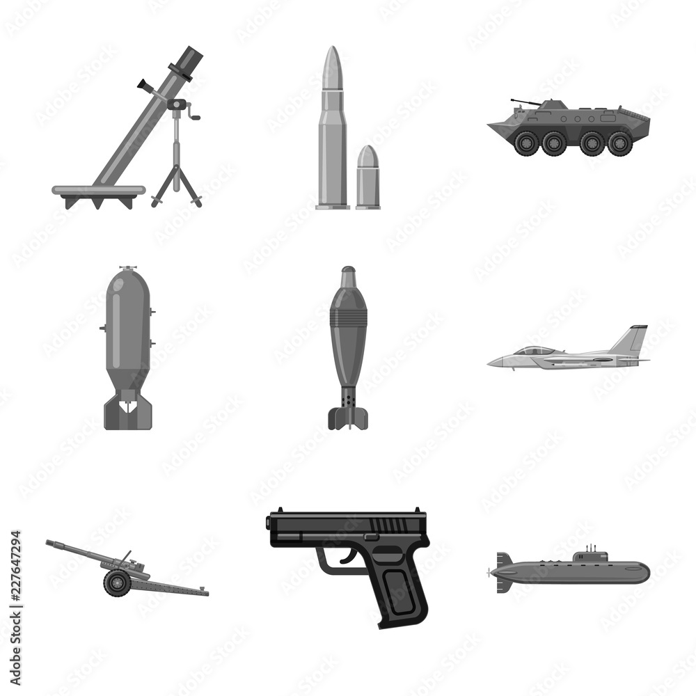 Obraz premium Isolated object of weapon and gun icon. Set of weapon and army stock symbol for web.