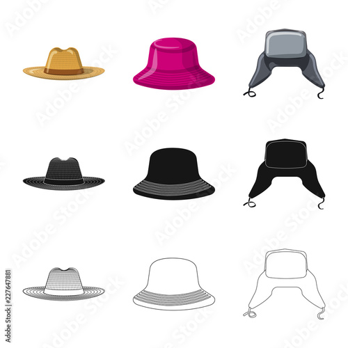 Vector design of headgear and cap icon. Set of headgear and accessory stock vector illustration.