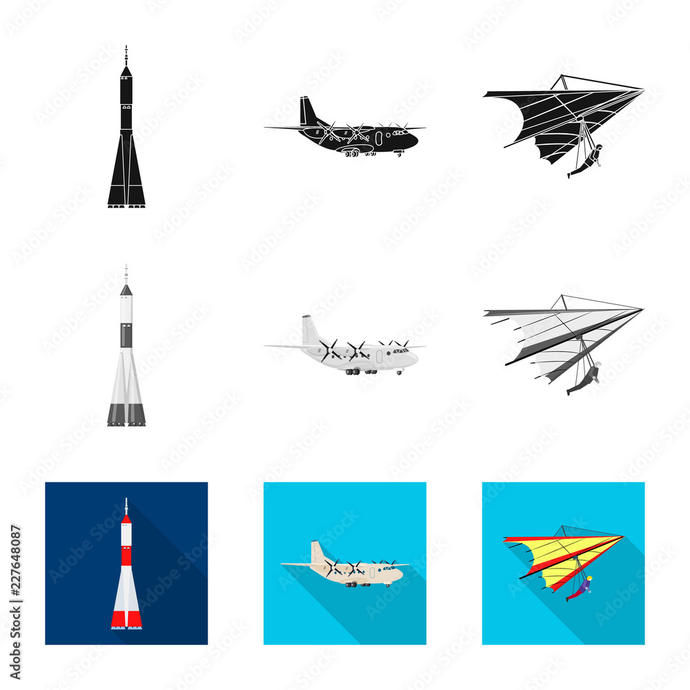 Isolated object of plane and transport logo. Collection of plane and sky stock symbol for web.