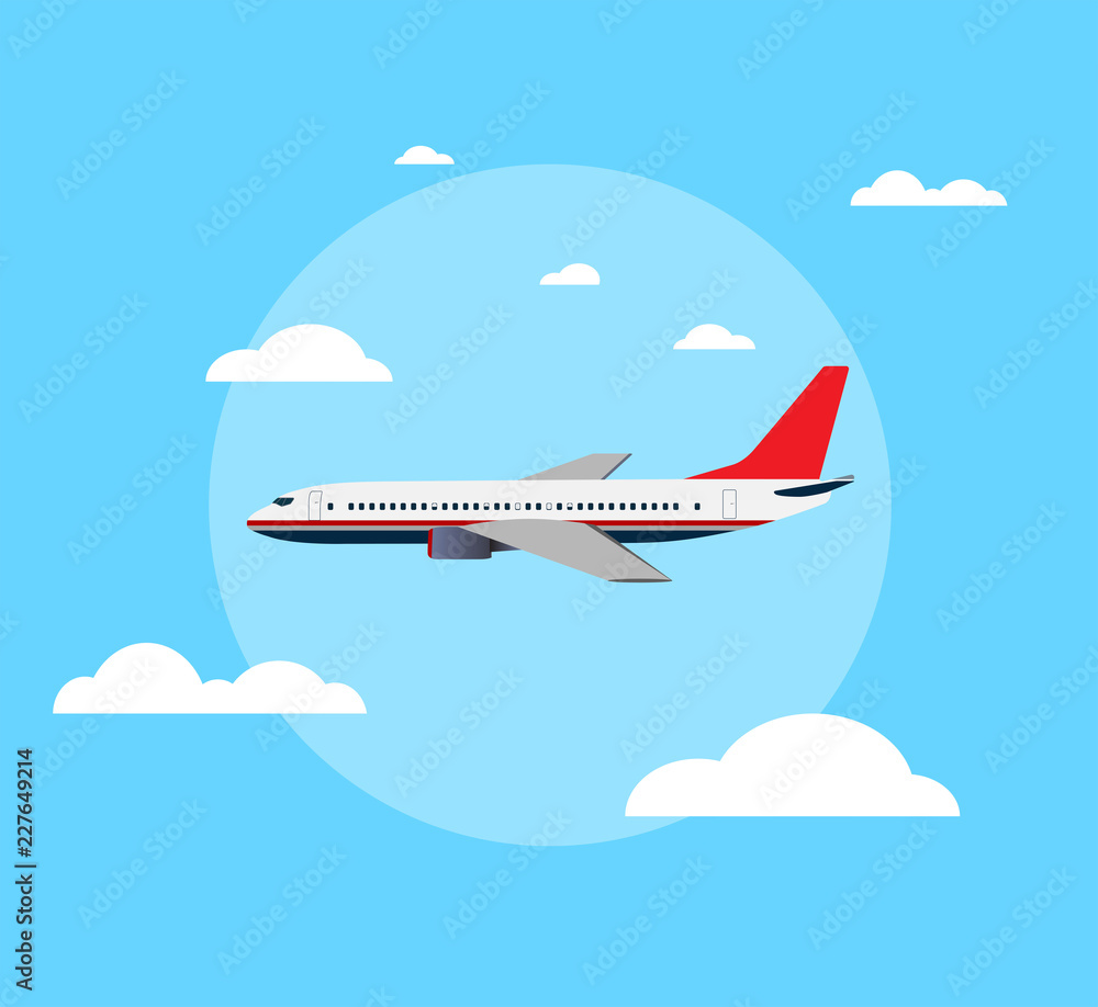 Flat airplane on sky background