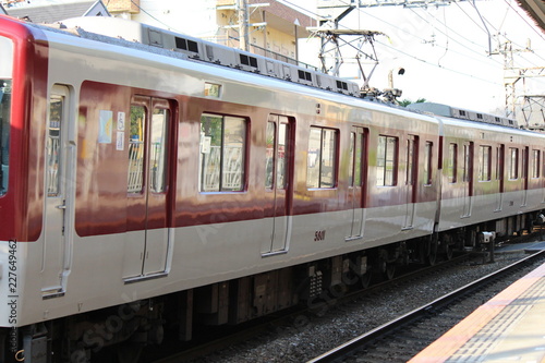 A train running in Japan. Kintetsu train