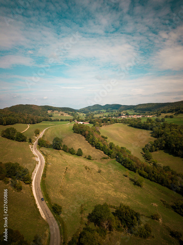 aerial view french small town