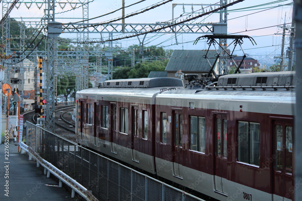 A train running in Japan. Kintetsu train
