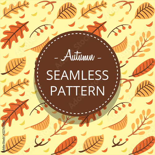 vector hand drawn autumn leaf seamless repeatable pattern motive in orange template