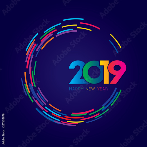 Vector illustration of Happy New Year 2019.